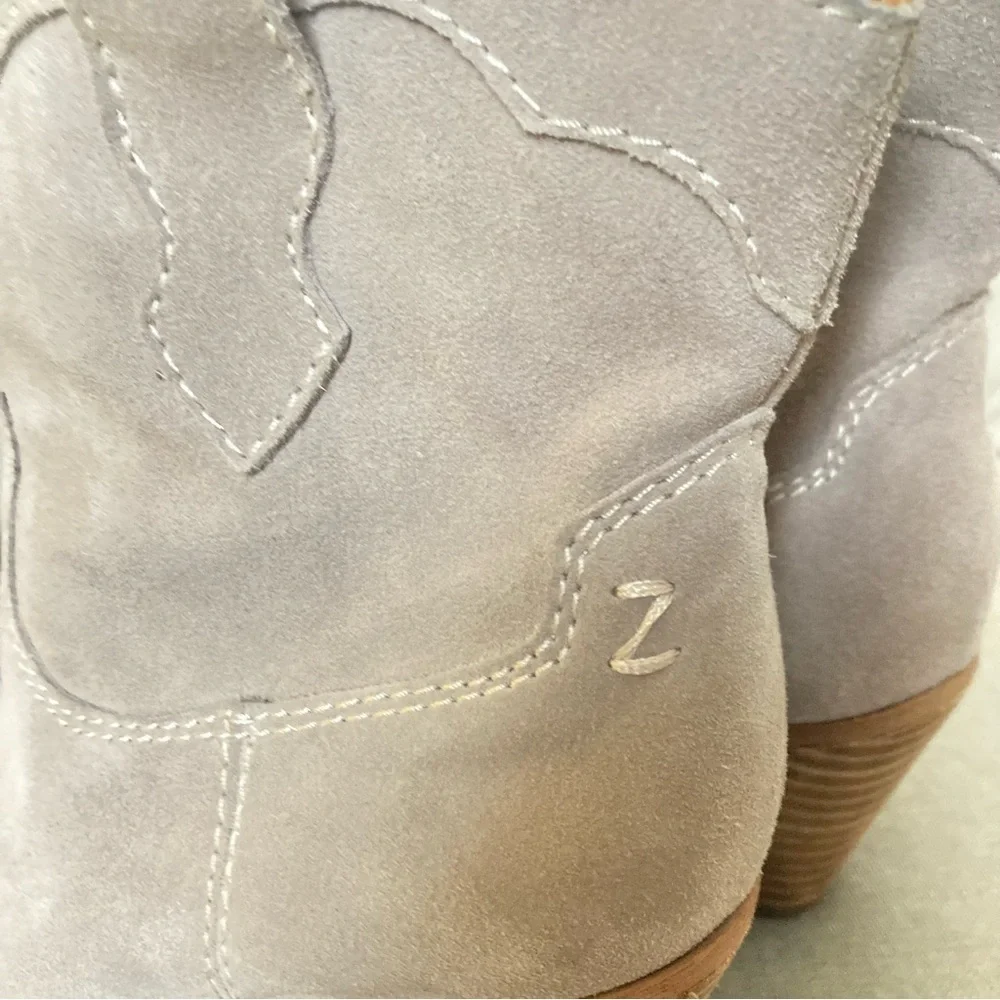 Zodiac Roslyn Suede Leather Western Ankle Boots Taupe Stone Gray | Size 6m
